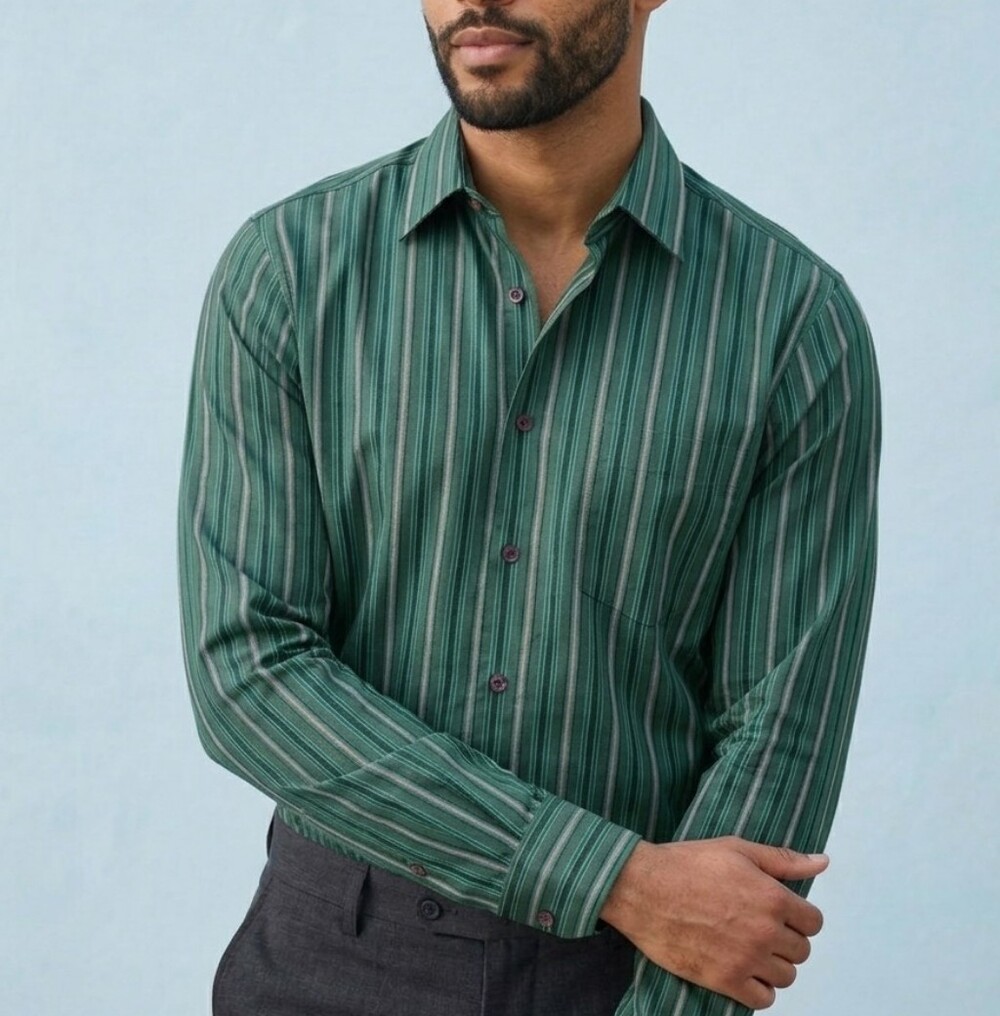 INC International Concepts Green Striped Dress Shirt